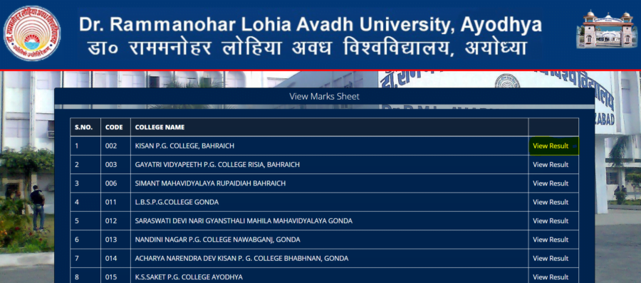 अवध यूनिवर्सिटी रिजल्ट: Avadh University Result (OUT) RMALU B.A. B.Com. B.Sc B.Tech Marksheet - आरएमएलएयू रिजल्ट 6 अवध यूनिवर्सिटी रिजल्ट