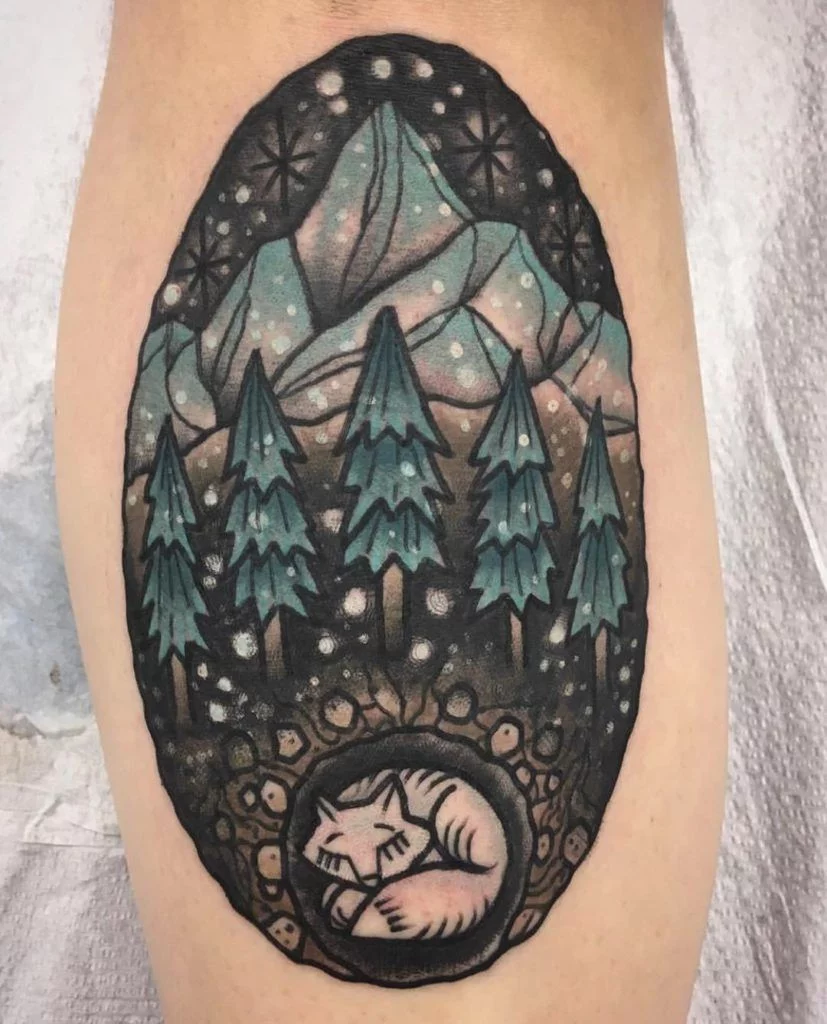 101 Most Popular Tattoo Designs and Their Meanings 53 the sleeping fox in winter